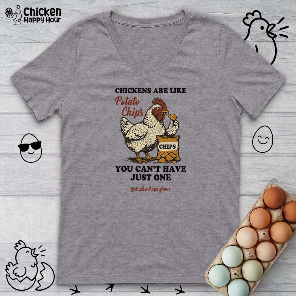 Chickens are Like Potato Chips V-Neck Tee