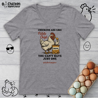 Chickens are Like Potato Chips V-Neck Tee