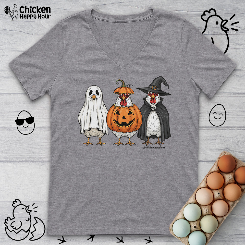 Chickens Wearing Halloween Costumes V-Neck Tee