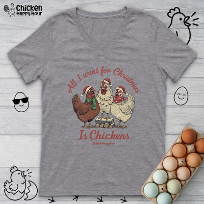 All I Want for Christmas Is Chickens V-Neck Tee