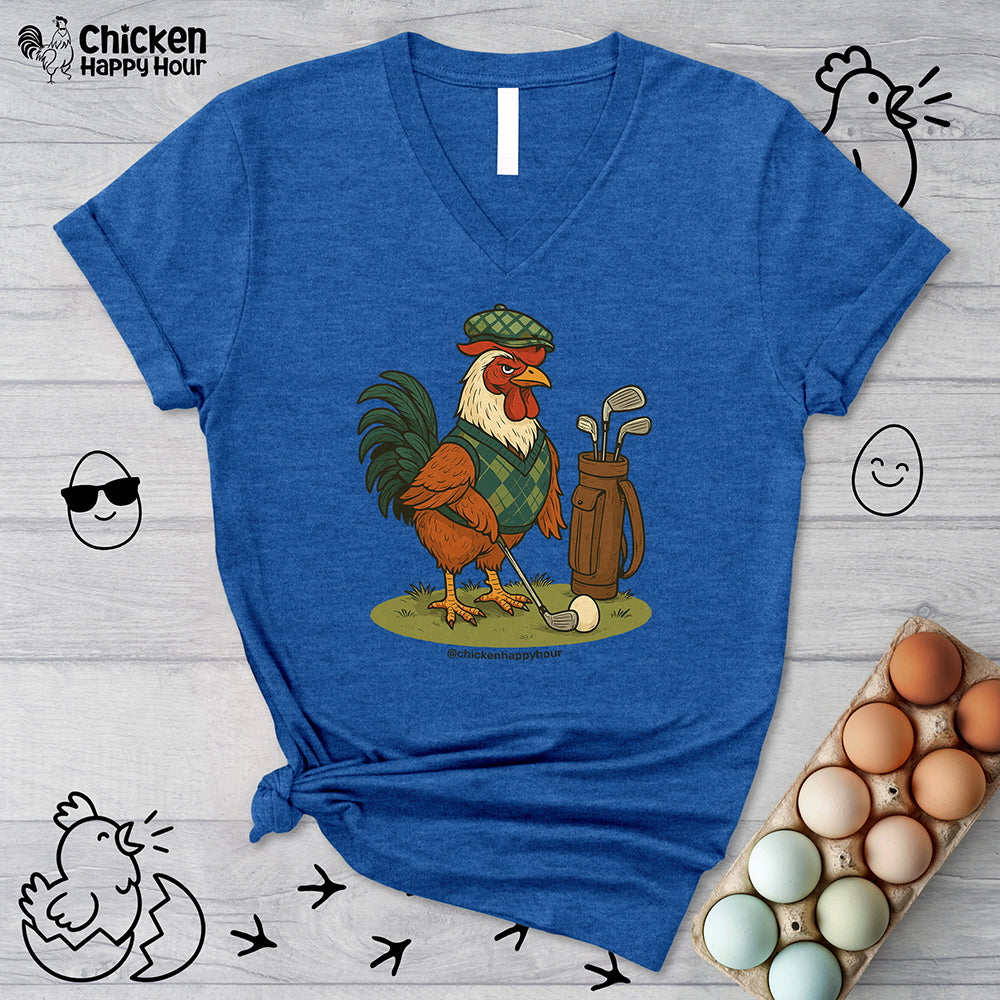 Rooster Playing Golf V-Neck Tee