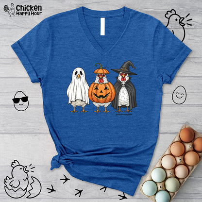 Chickens Wearing Halloween Costumes V-Neck Tee