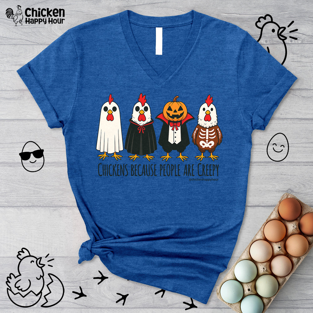 Chickens Because People Are Creepy V-Neck Tee