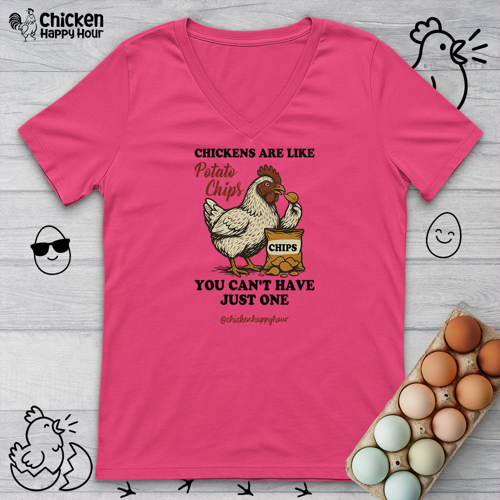 Chickens are Like Potato Chips V-Neck Tee