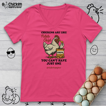 Chickens are Like Potato Chips V-Neck Tee