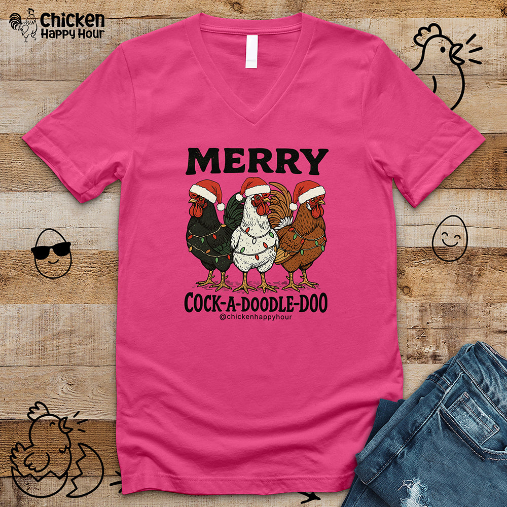 Merry Cock a Doodle Doo V-Neck Tee