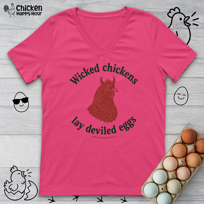 Wicked Chickens Lay Deviled Eggs V-Neck Tee