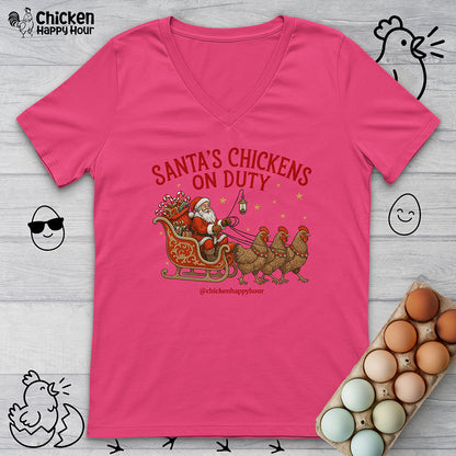 Santa’s Chickens on Duty V-Neck Tee