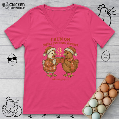 I Run on Coffee & Christmas Cheer V-Neck Tee
