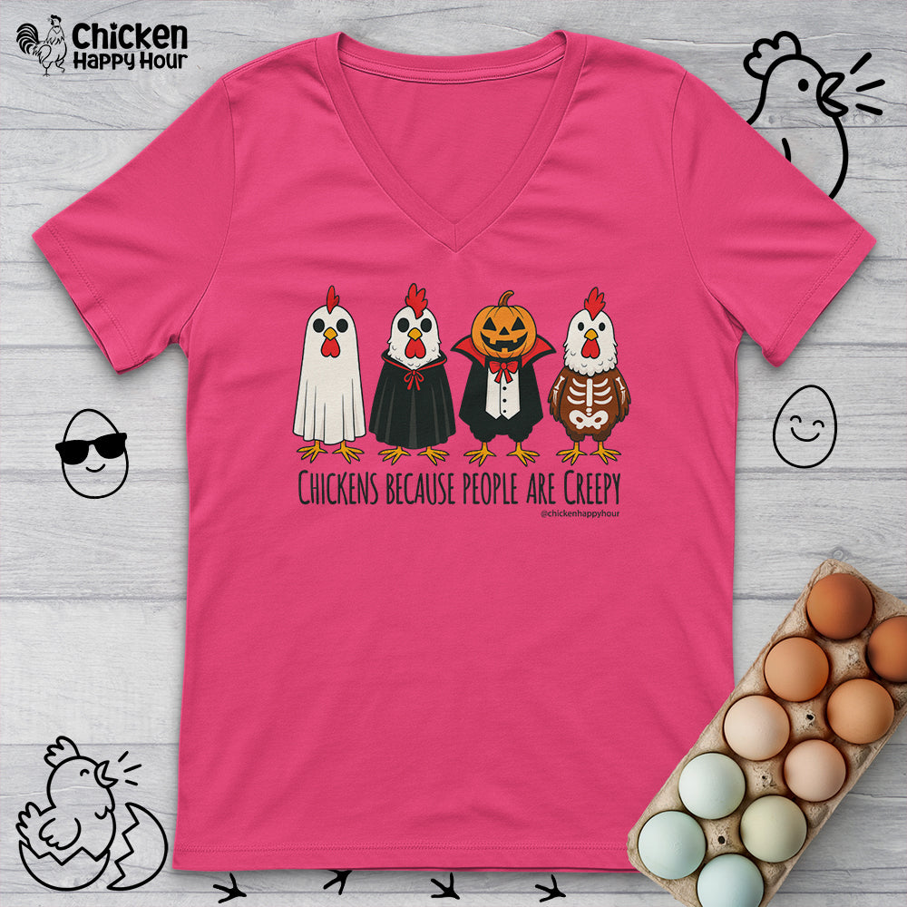 Chickens Because People Are Creepy V-Neck Tee