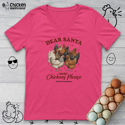 Dear Santa More Chickens Please V-Neck Tee