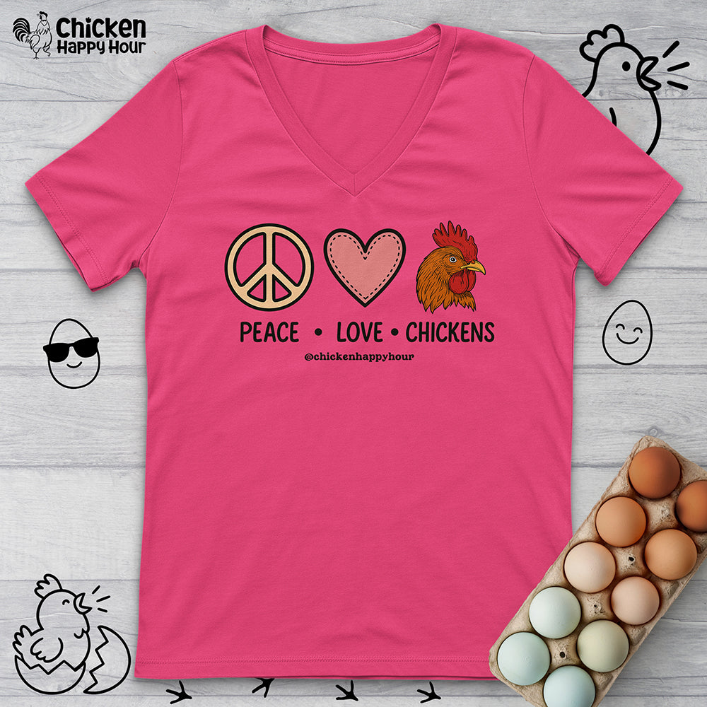 Peace Love Chickens V-Neck Tee