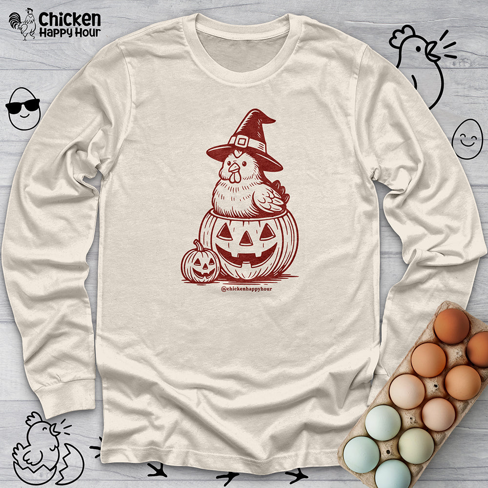 Halloween Chicken Witch in Pumpkin Long Sleeve
