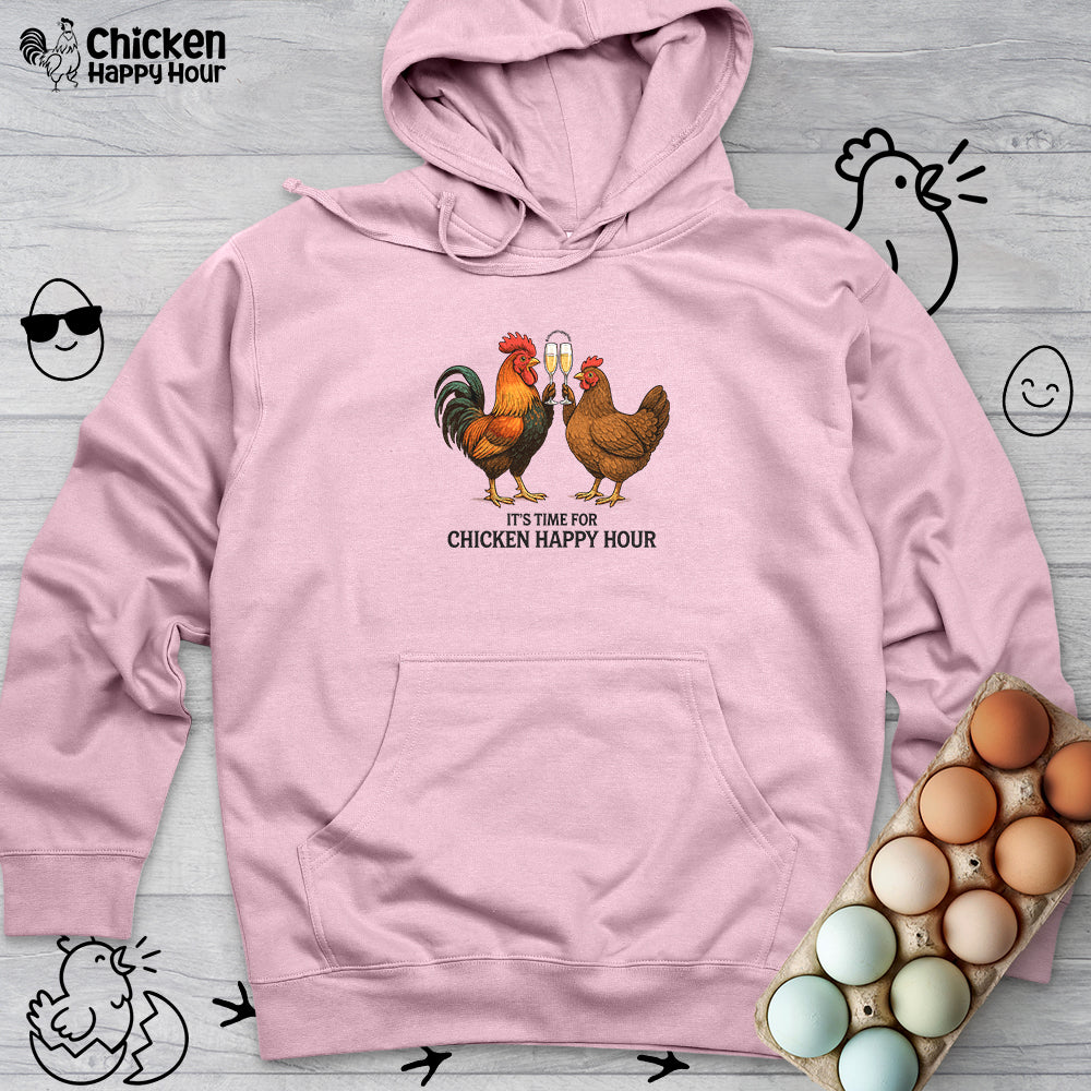 It’s time for Chicken Happy Hour With  Rooster and Hen Hooded Sweatshirt