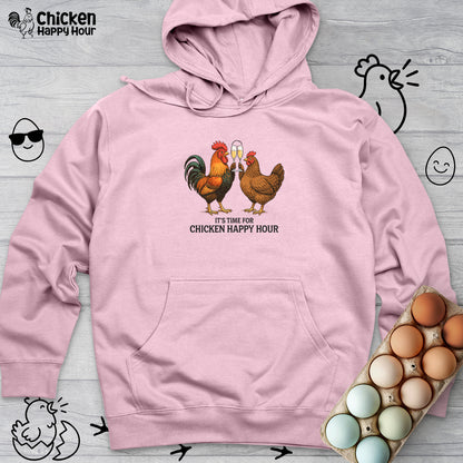 It’s time for Chicken Happy Hour With  Rooster and Hen Hooded Sweatshirt