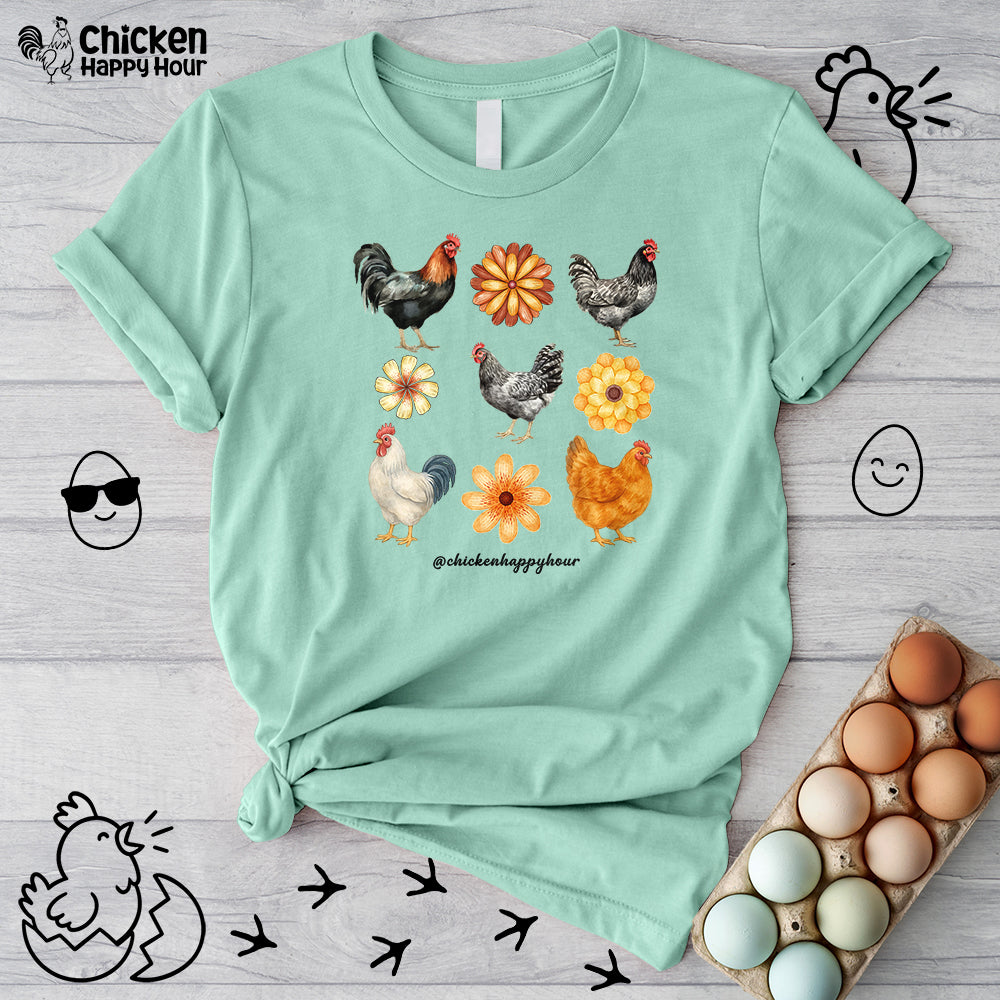 Chicken With Flowers Unisex Tee