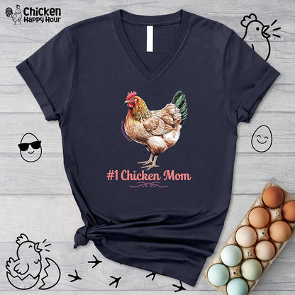 #1 Chicken Mom V-Neck Tee
