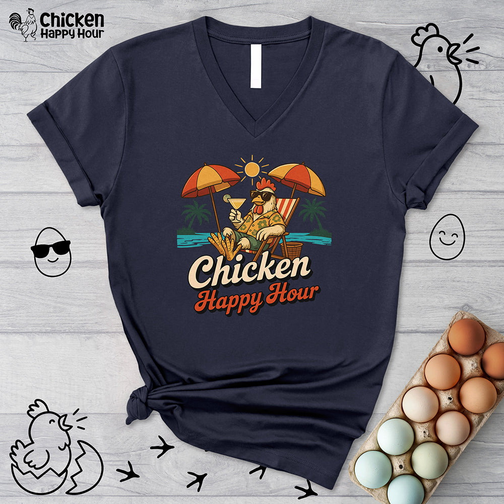 Chicken Happy Hour Beachy Chicken V-Neck Tee