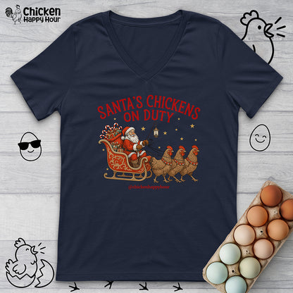 Santa’s Chickens on Duty V-Neck Tee