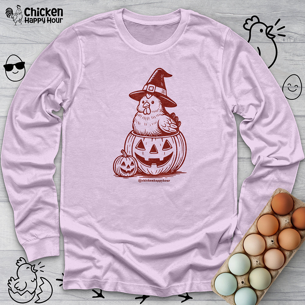 Halloween Chicken Witch in Pumpkin Long Sleeve
