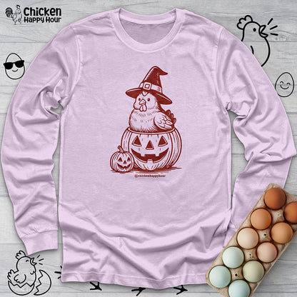 Halloween Chicken Witch in Pumpkin Long Sleeve
