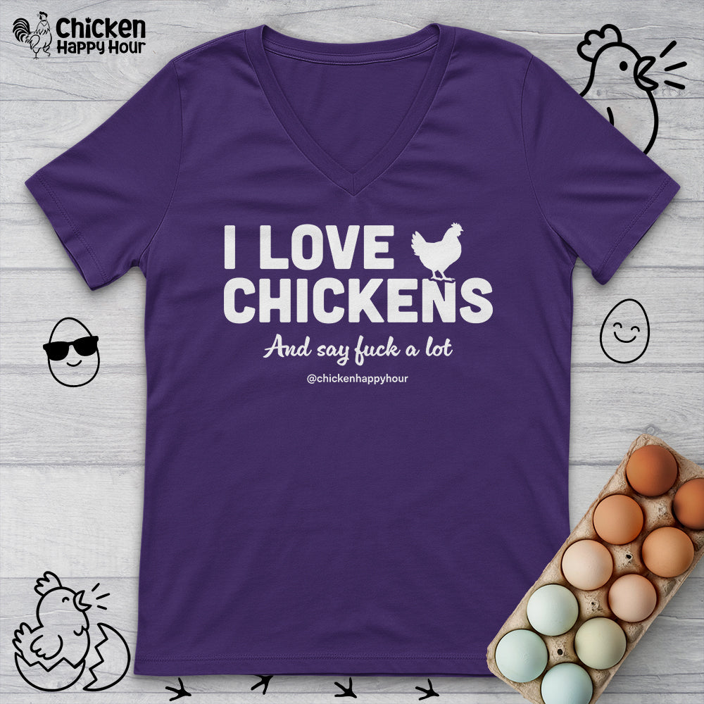 I Love Chickens V-Neck Tee