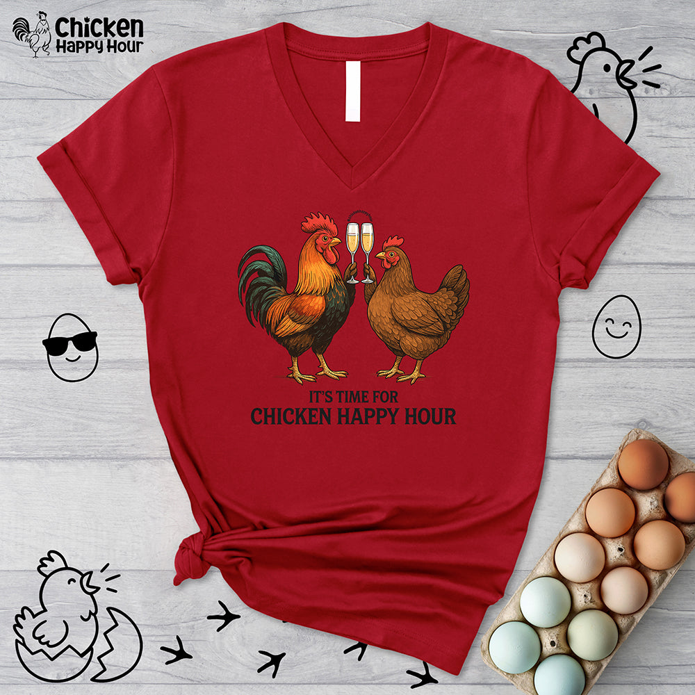 It’s time for Chicken Happy Hour With  Rooster and Hen V-Neck Tee