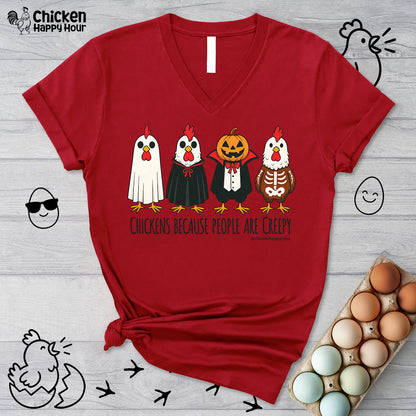 Chickens Because People Are Creepy V-Neck Tee
