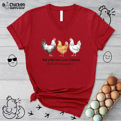 Just a kid Who Loves Chickens V-Neck Tee