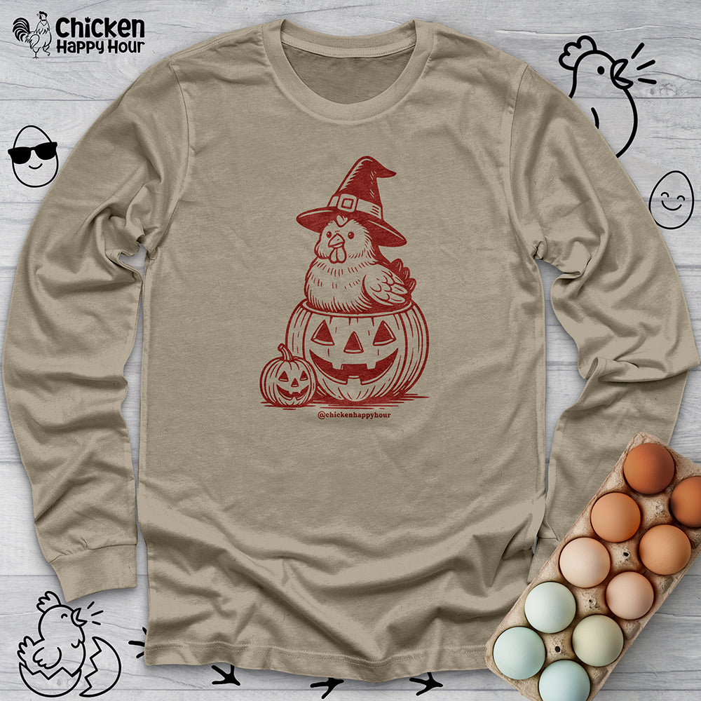 Halloween Chicken Witch in Pumpkin Long Sleeve
