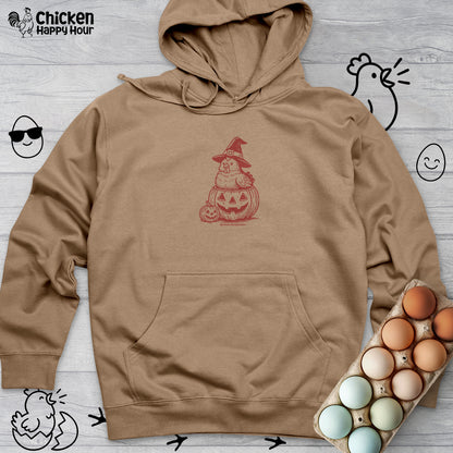 Halloween Chicken Witch in Pumpkin Hooded Sweatshirt