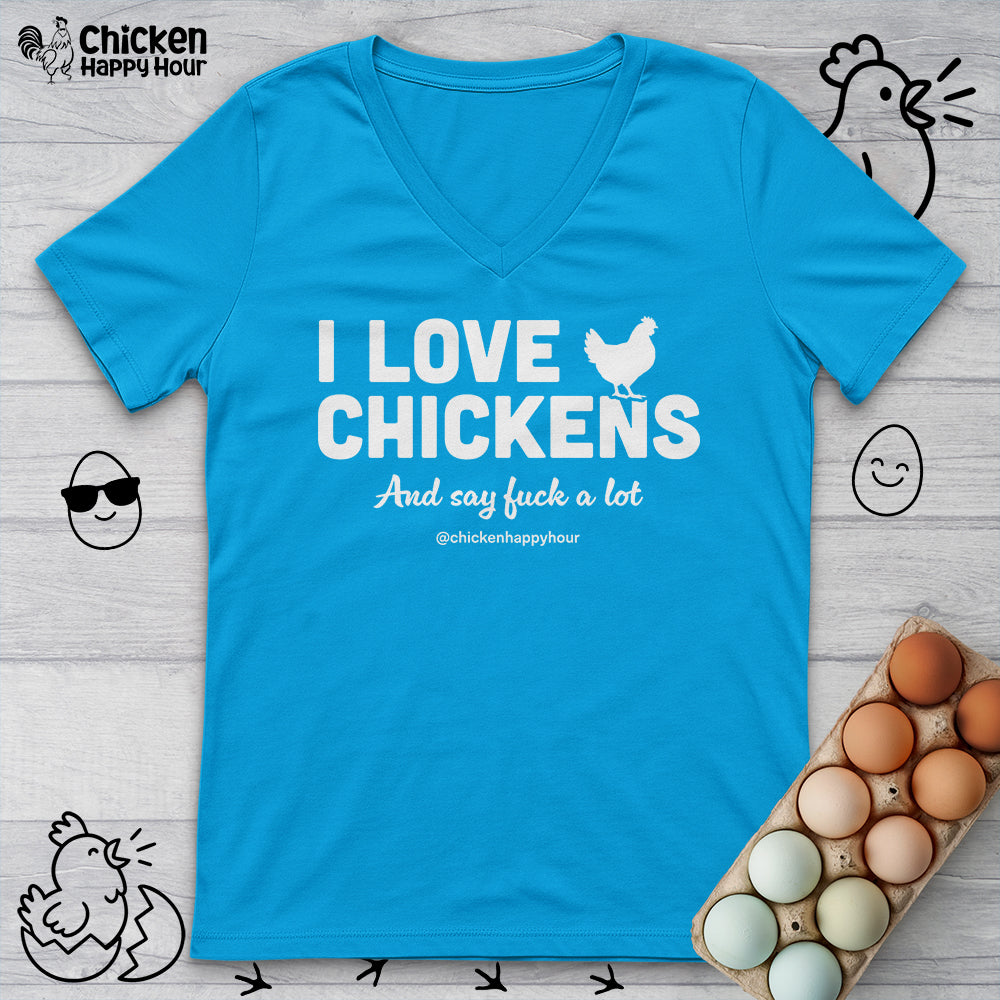 I Love Chickens V-Neck Tee