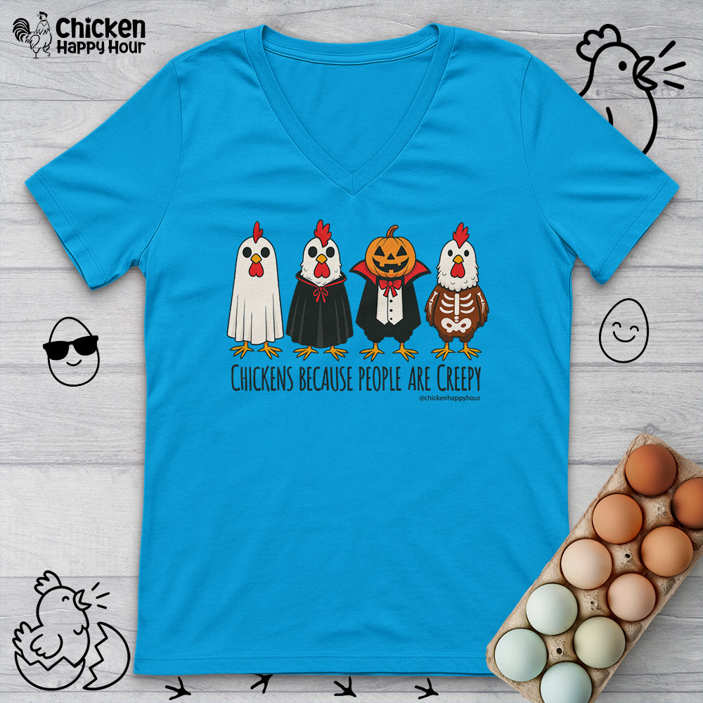 Chickens Because People Are Creepy V-Neck Tee