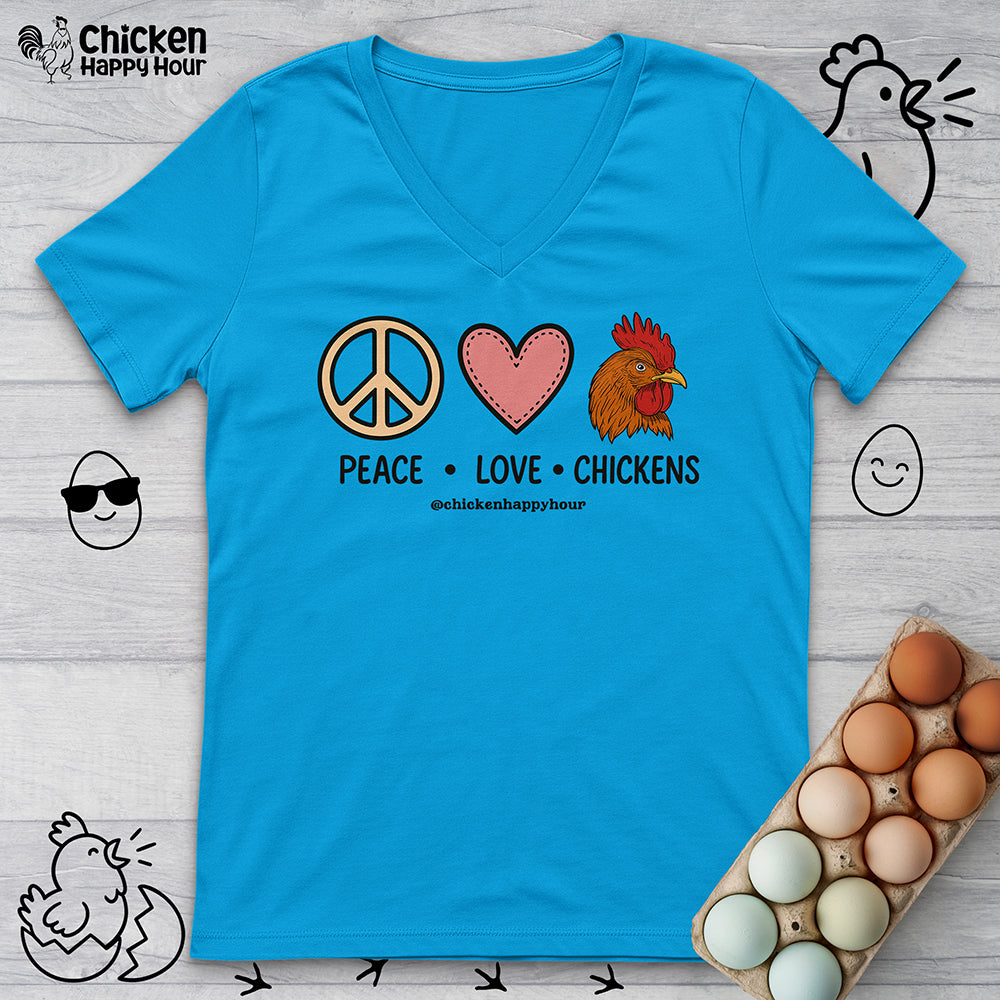 Peace Love Chickens V-Neck Tee