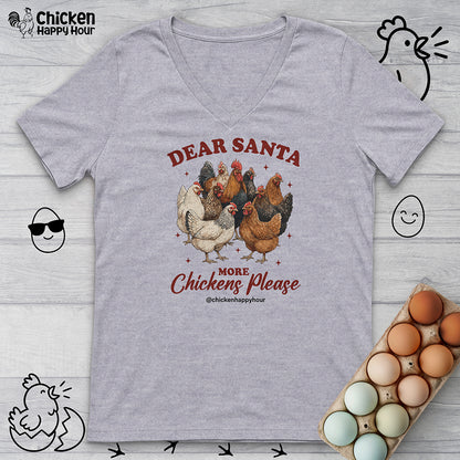 Dear Santa More Chickens Please V-Neck Tee