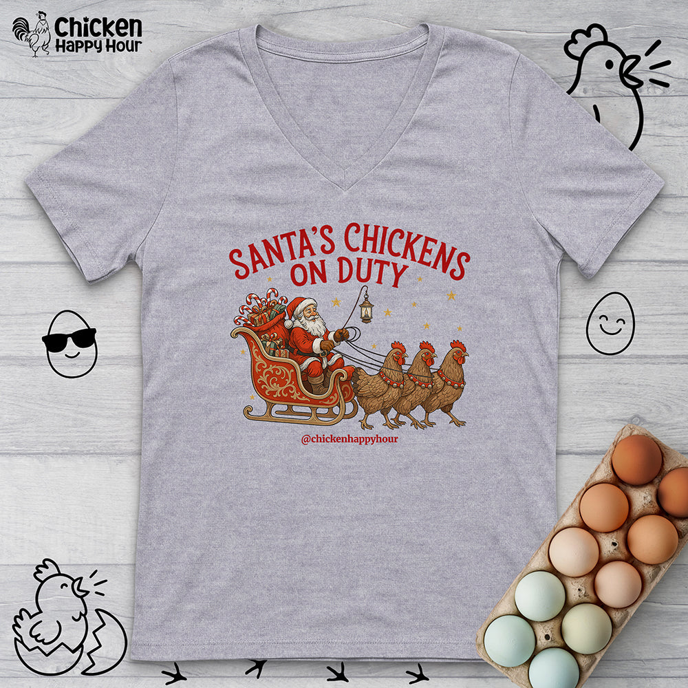 Santa’s Chickens on Duty V-Neck Tee