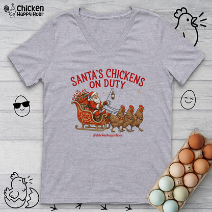 Santa’s Chickens on Duty V-Neck Tee