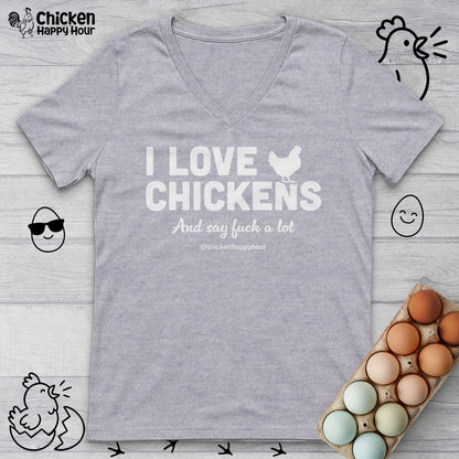 I Love Chickens V-Neck Tee