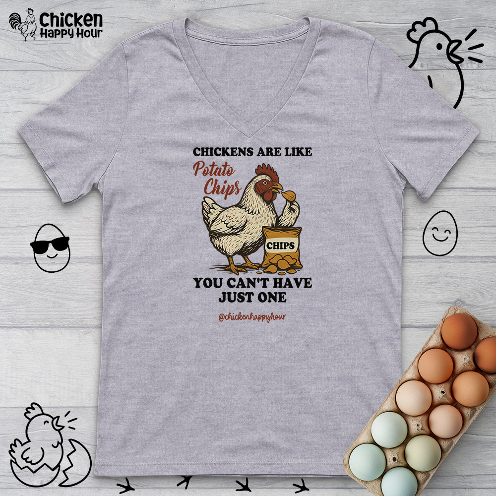 Chickens are Like Potato Chips V-Neck Tee