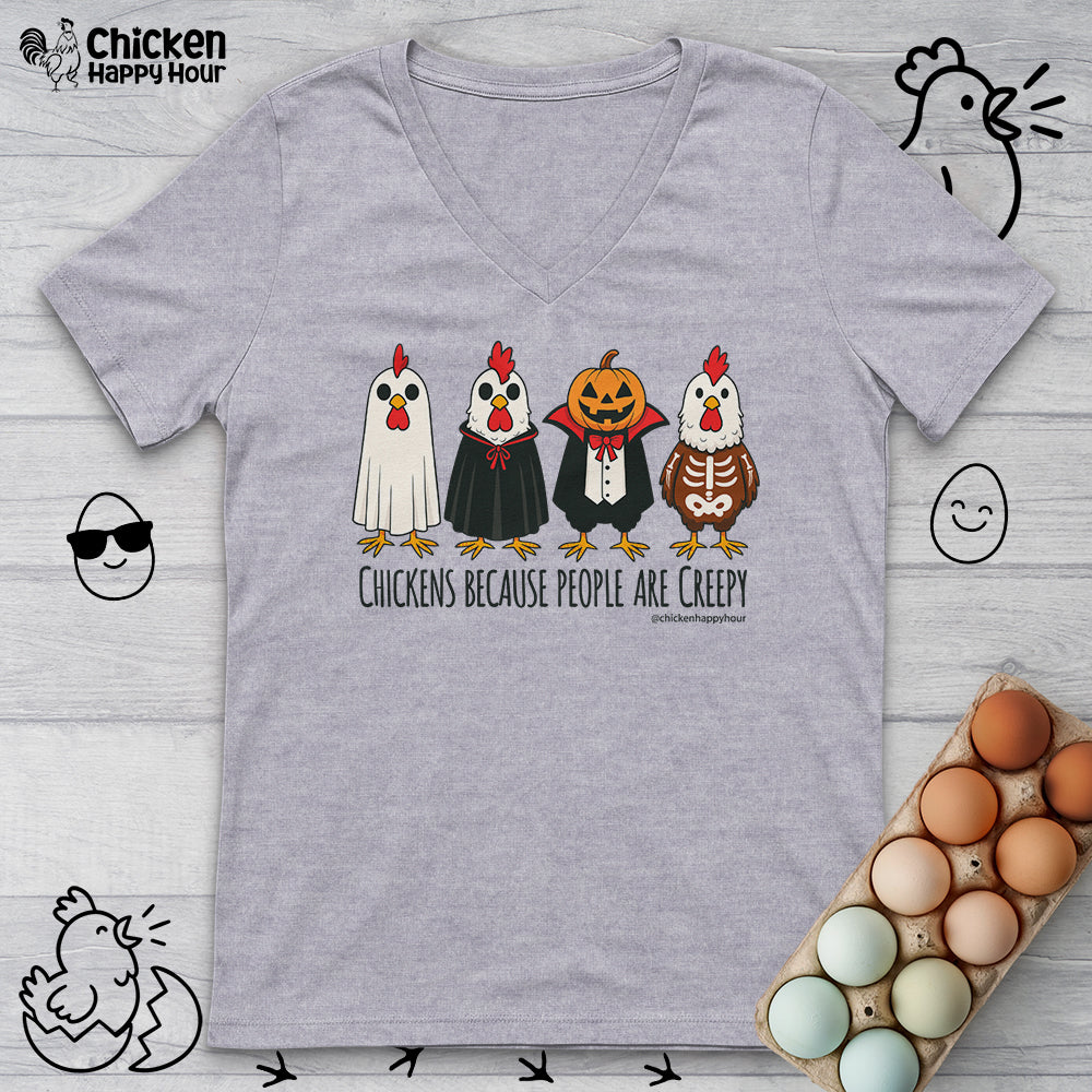 Chickens Because People Are Creepy V-Neck Tee