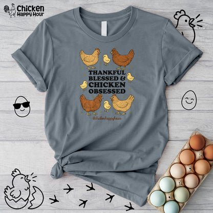 Thankful Blessed and Chicken Obsessed Unisex Tee