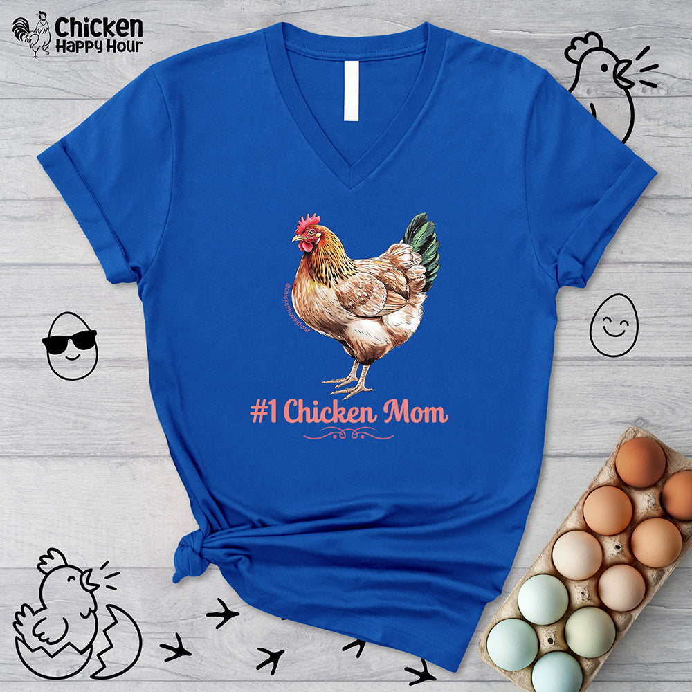 #1 Chicken Mom V-Neck Tee