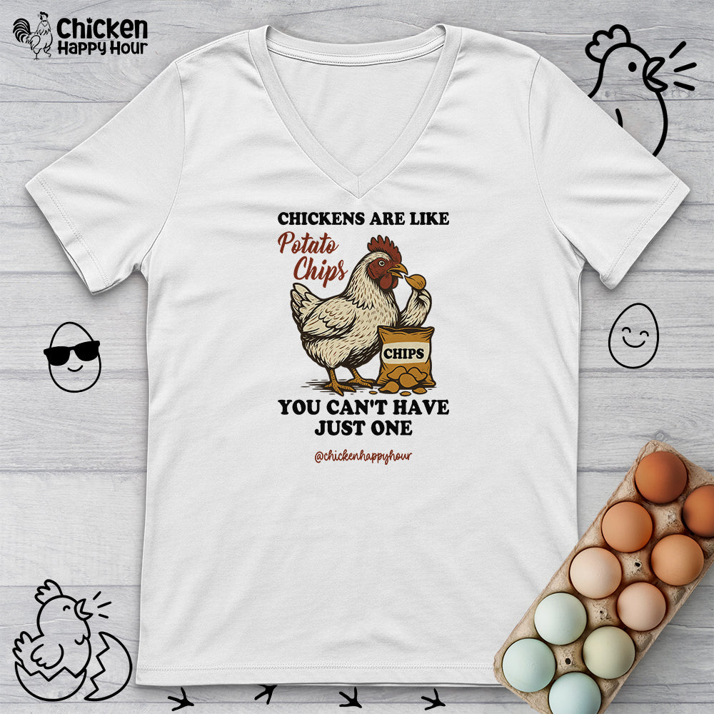 Chickens are Like Potato Chips V-Neck Tee