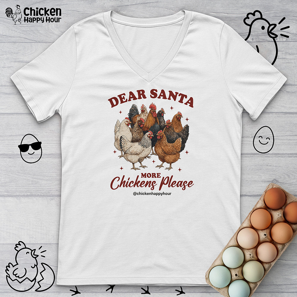 Dear Santa More Chickens Please V-Neck Tee