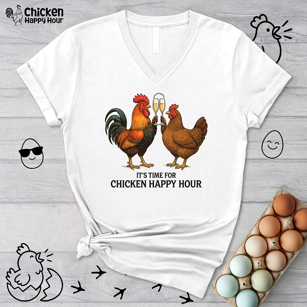 It’s time for Chicken Happy Hour With  Rooster and Hen V-Neck Tee