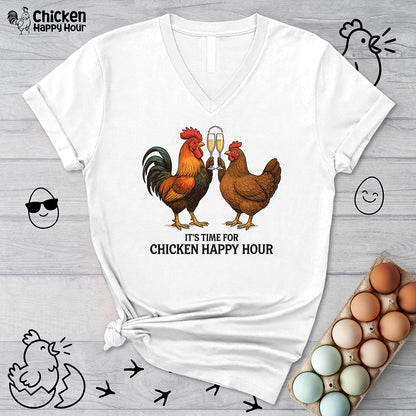 It’s time for Chicken Happy Hour With  Rooster and Hen V-Neck Tee