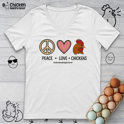 Peace Love Chickens V-Neck Tee
