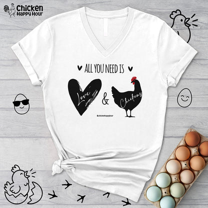 All You Need Is Love & Chickens V-Neck Tee
