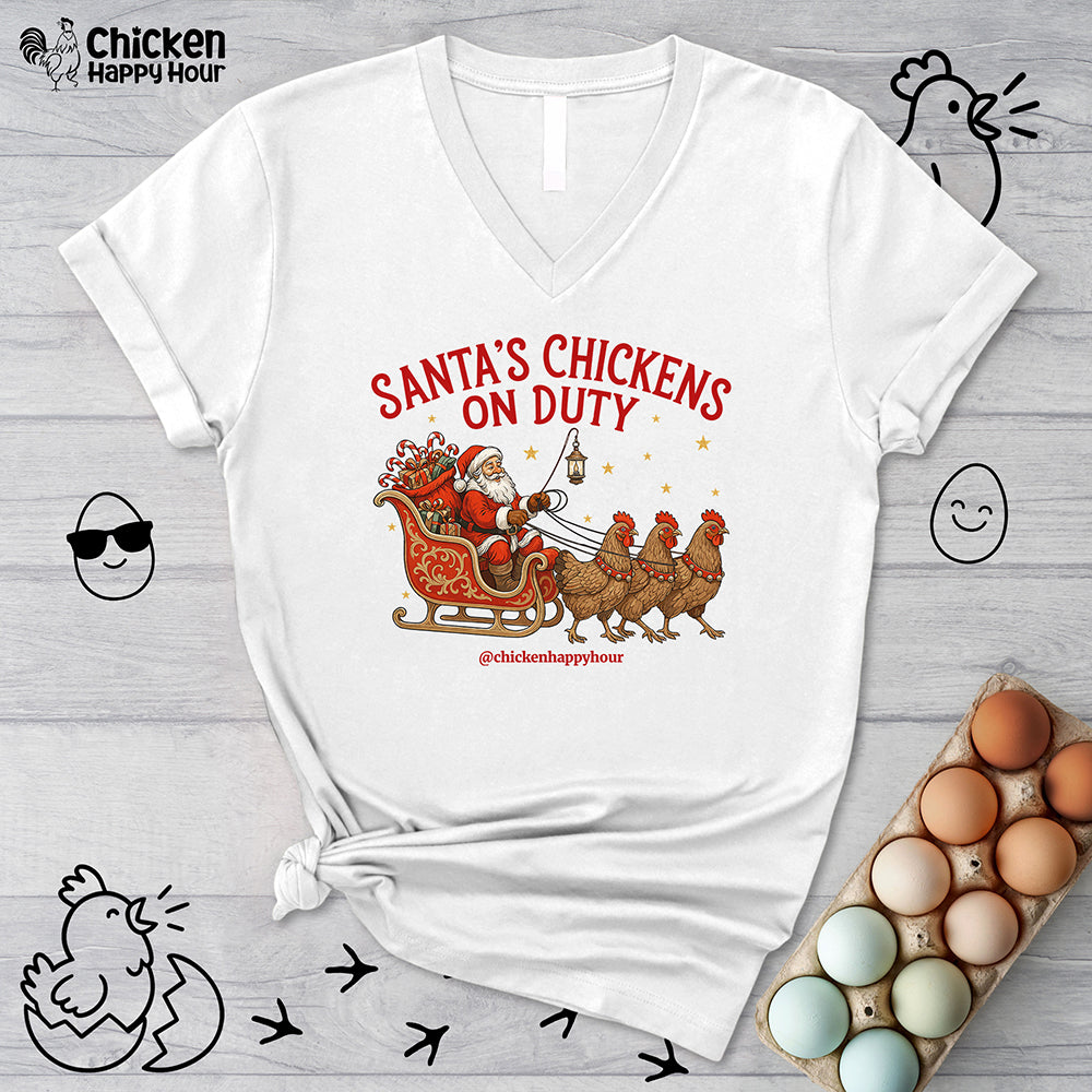 Santa’s Chickens on Duty V-Neck Tee