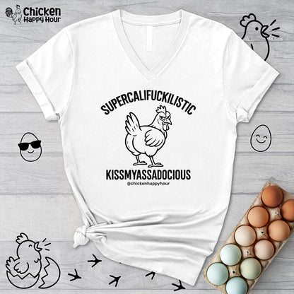 Supercalifuckilistic Kissmyassadocious Black V-Neck Tee